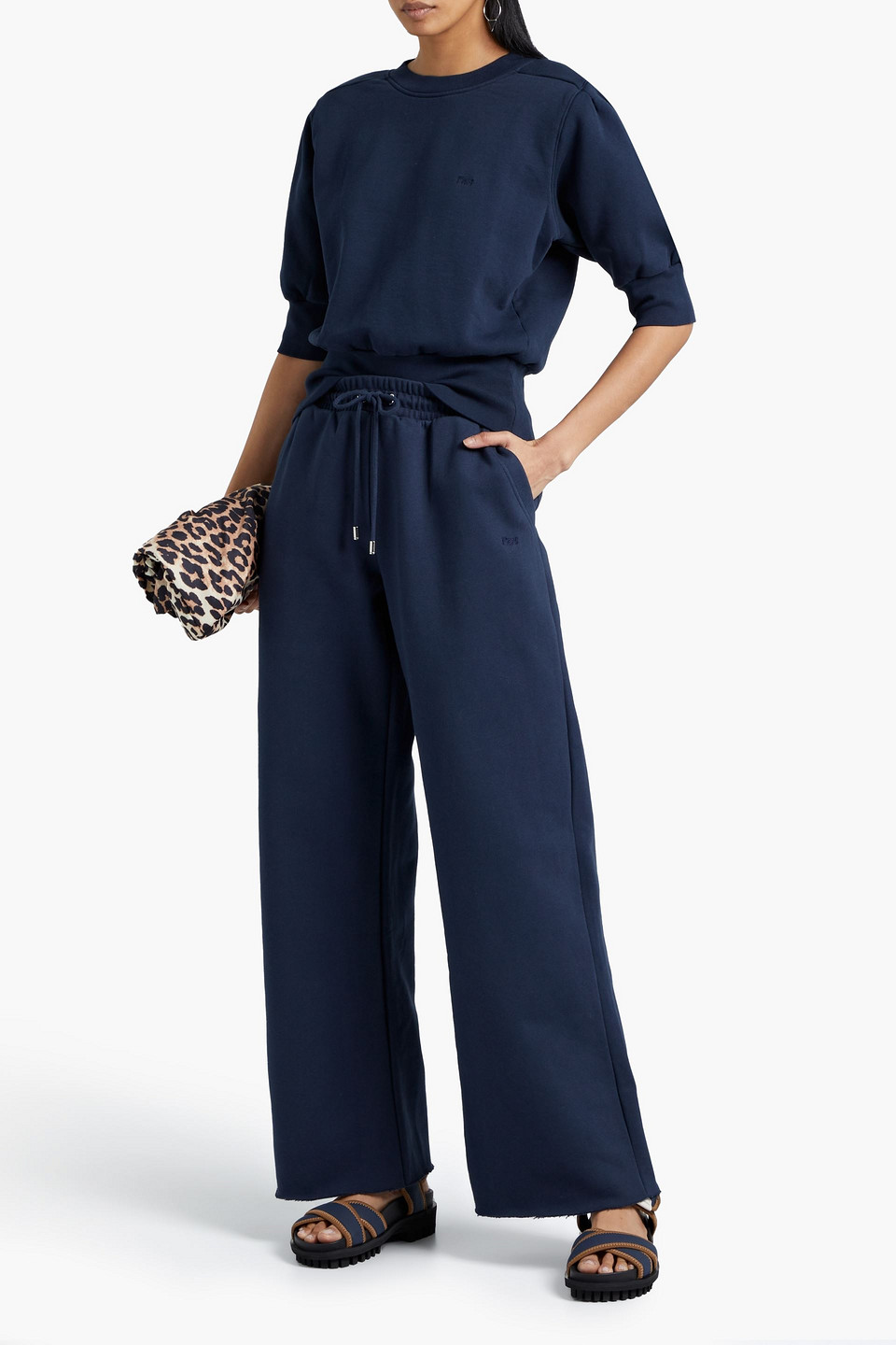 Frame Cotton-blend Fleece Track Trousers In Navy