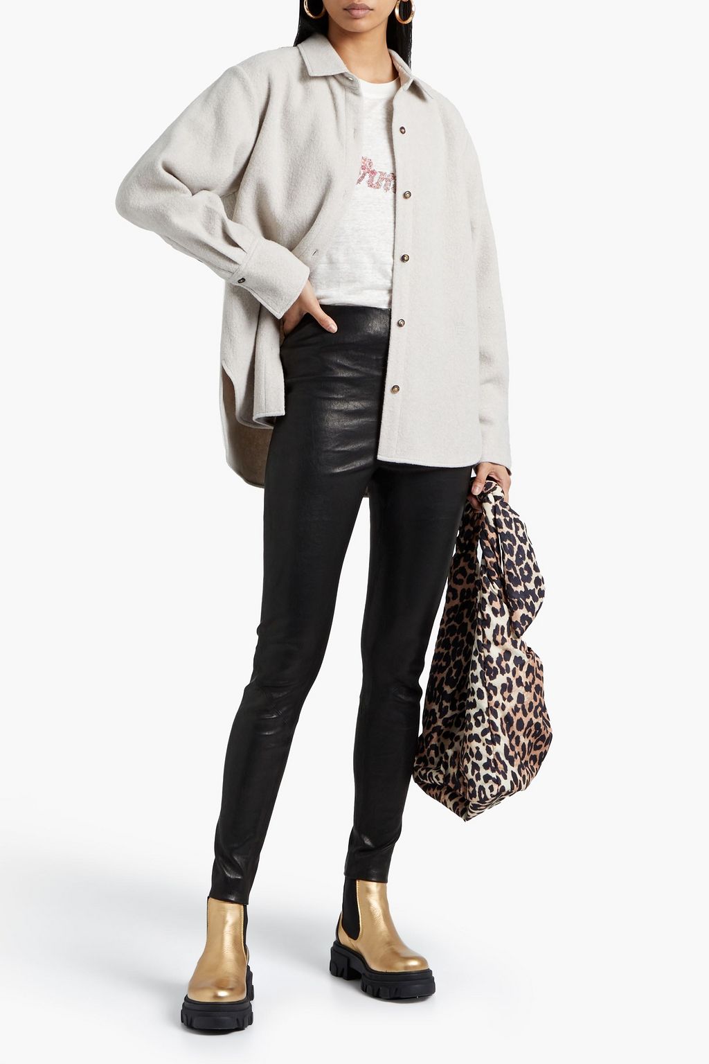 FRAME Textured-leather leggings