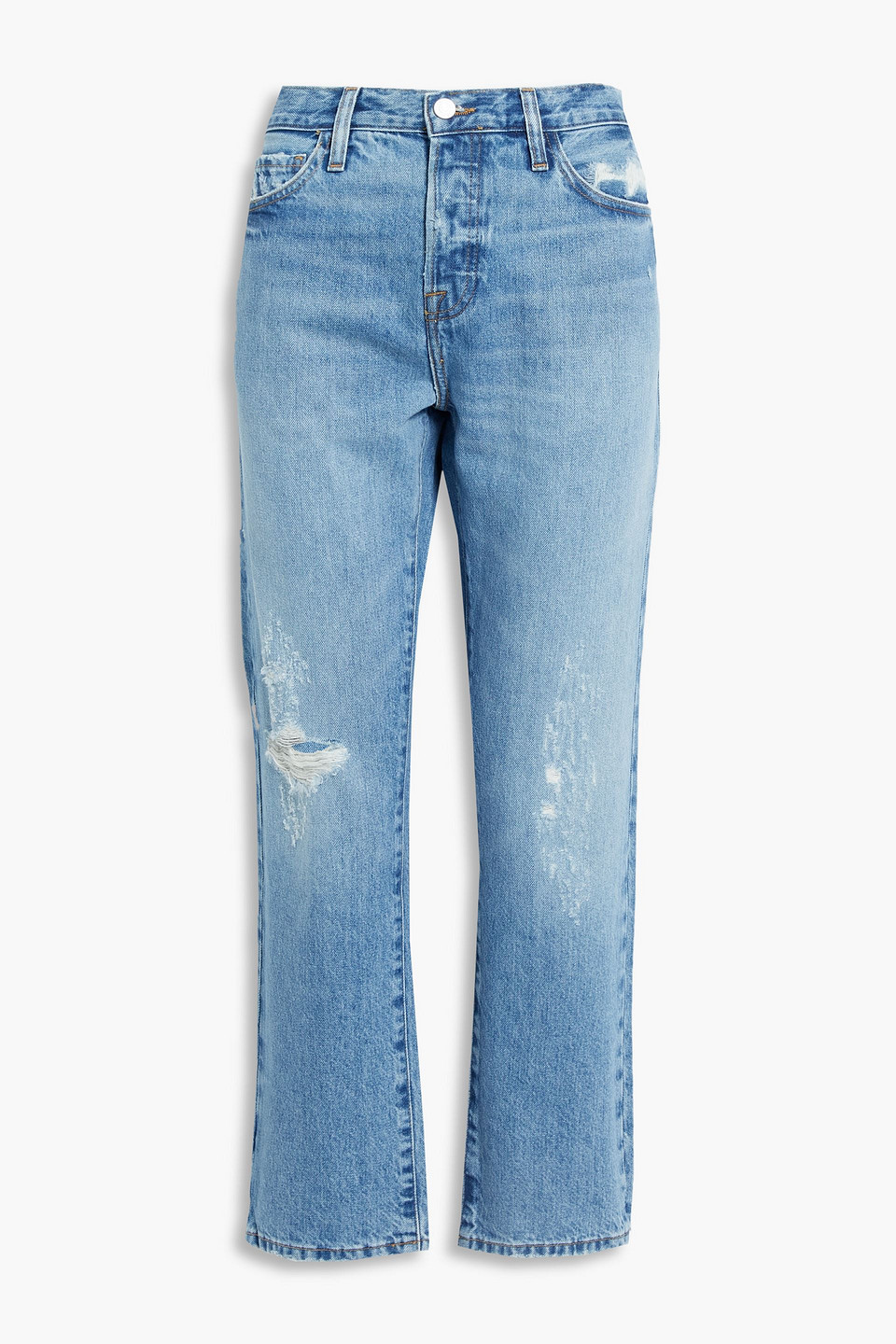 frame - le pixie slouch distressed high-rise straight-leg jeans - blue - 26
