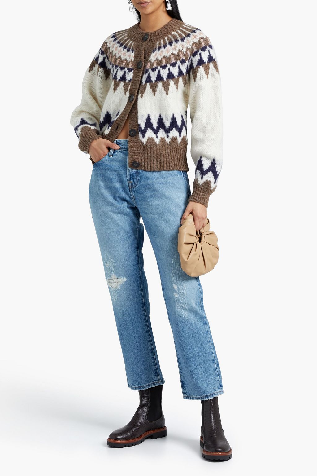 FRAME Le Pixie Slouch distressed high-rise straight-leg jeans