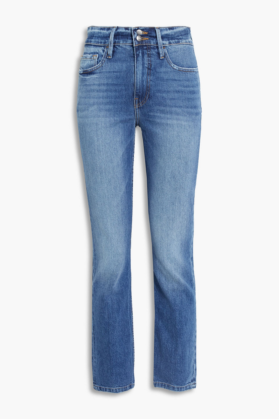 frame - le sylvie distressed high-rise straight-leg jeans - blue - 30