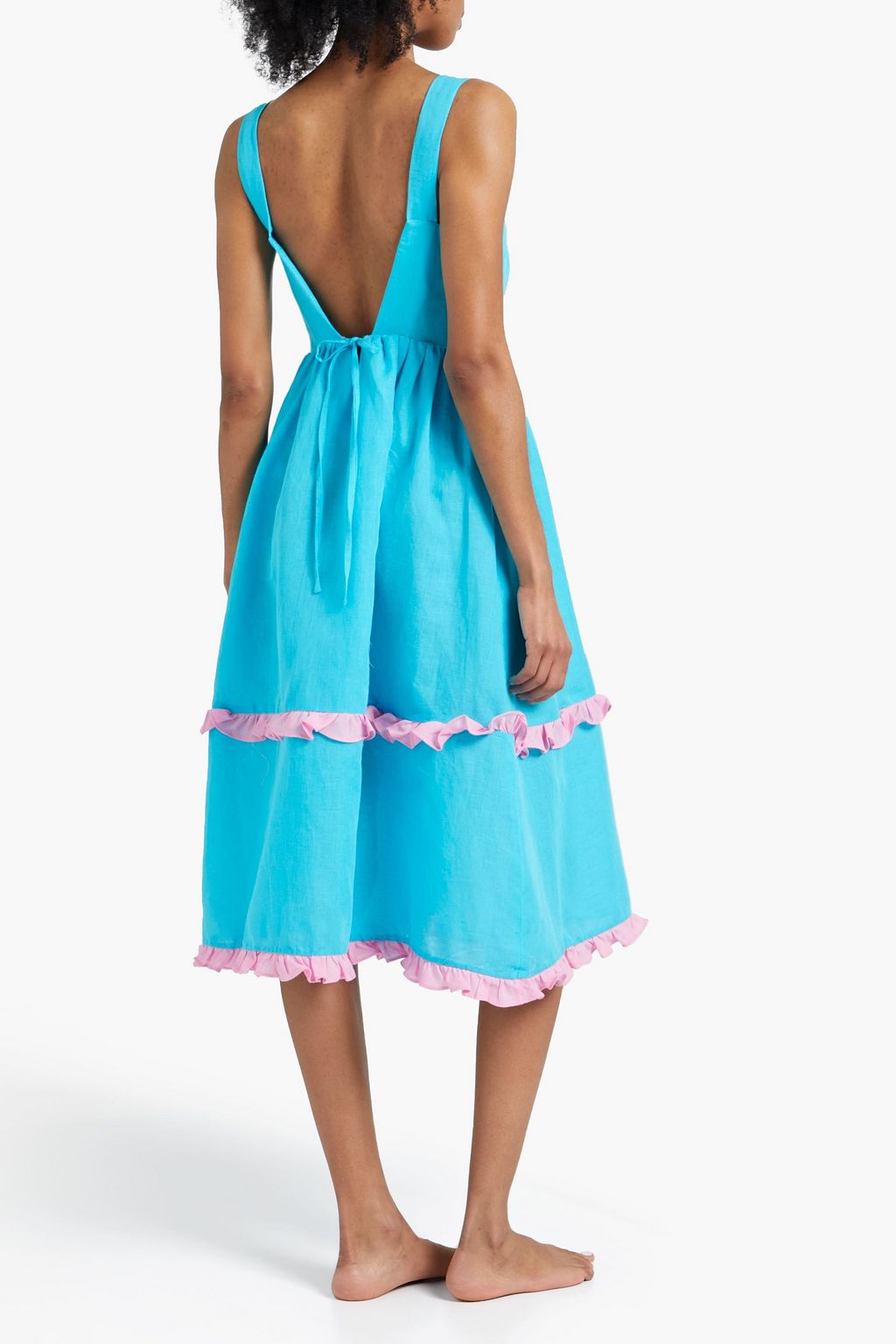 DORA LARSEN Sienna tiered ruffled linen and organic cotton-blend nightdress