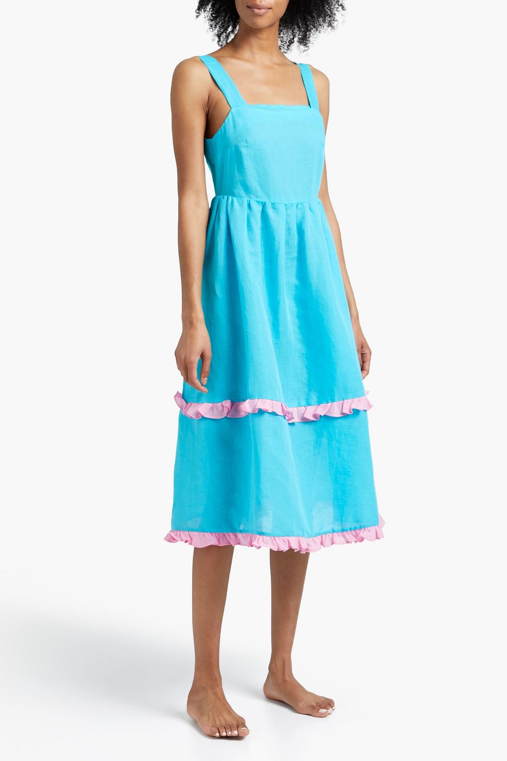 DORA LARSEN Sienna tiered ruffled linen and organic cotton-blend nightdress