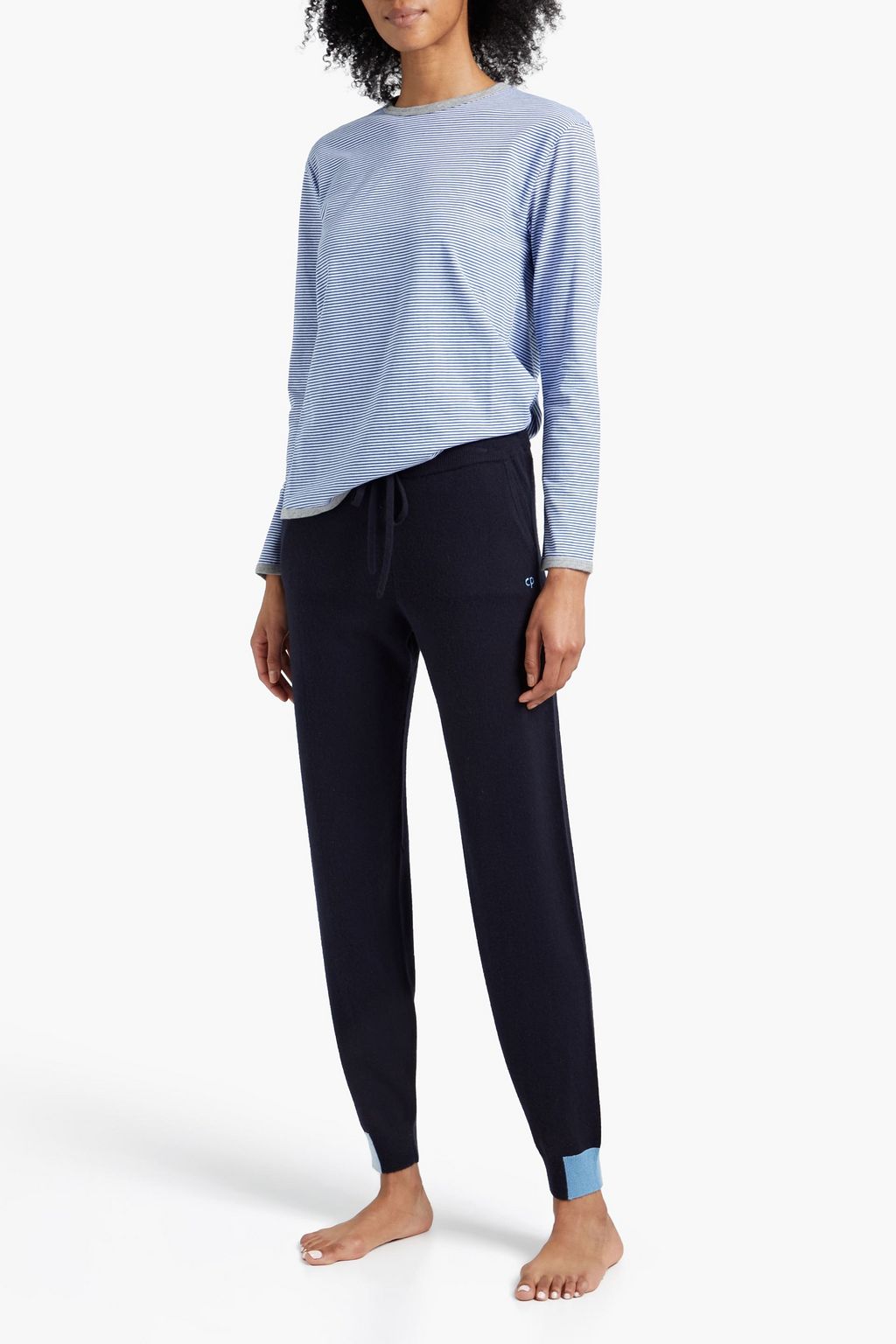 SLEEPY JONES Striped cotton-jersey pajama top