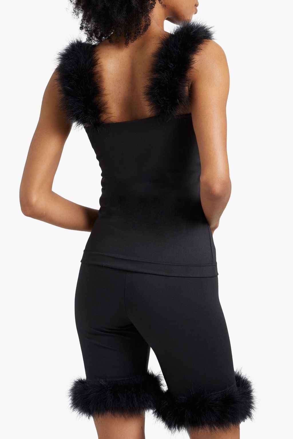 SLEEPER Feather-trimmed jersey pajama set