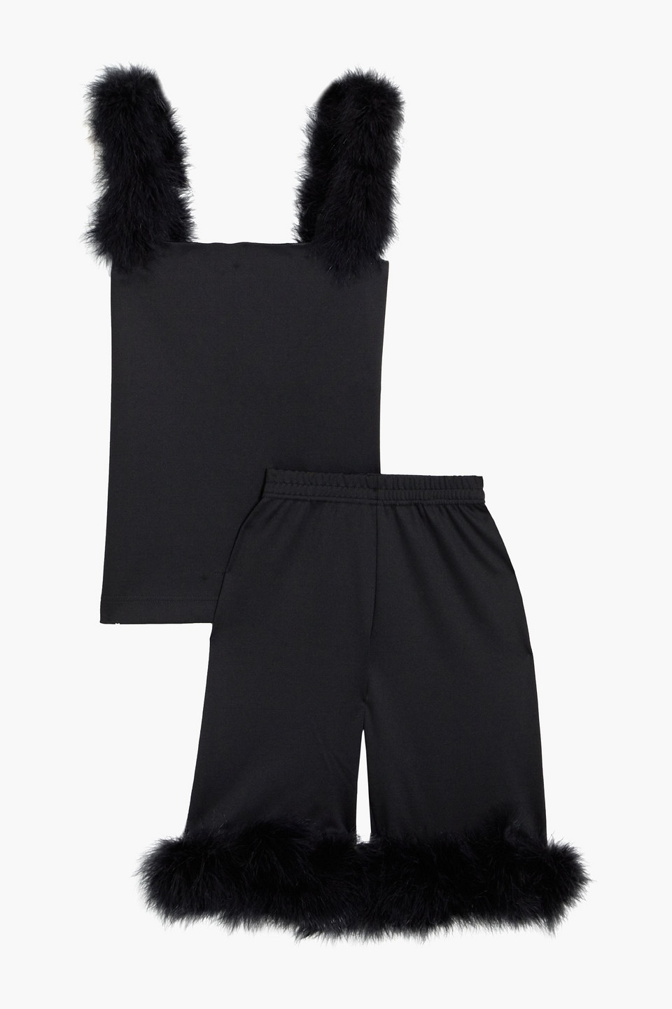 Feather-trimmed jersey pajama set