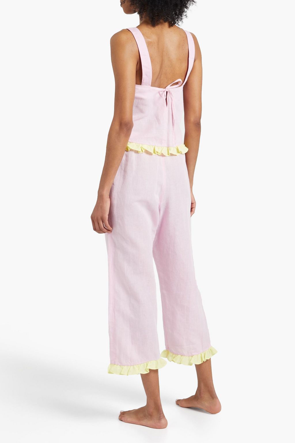 DORA LARSEN Emelie ruffled linen and organic cotton-blend pajama pants