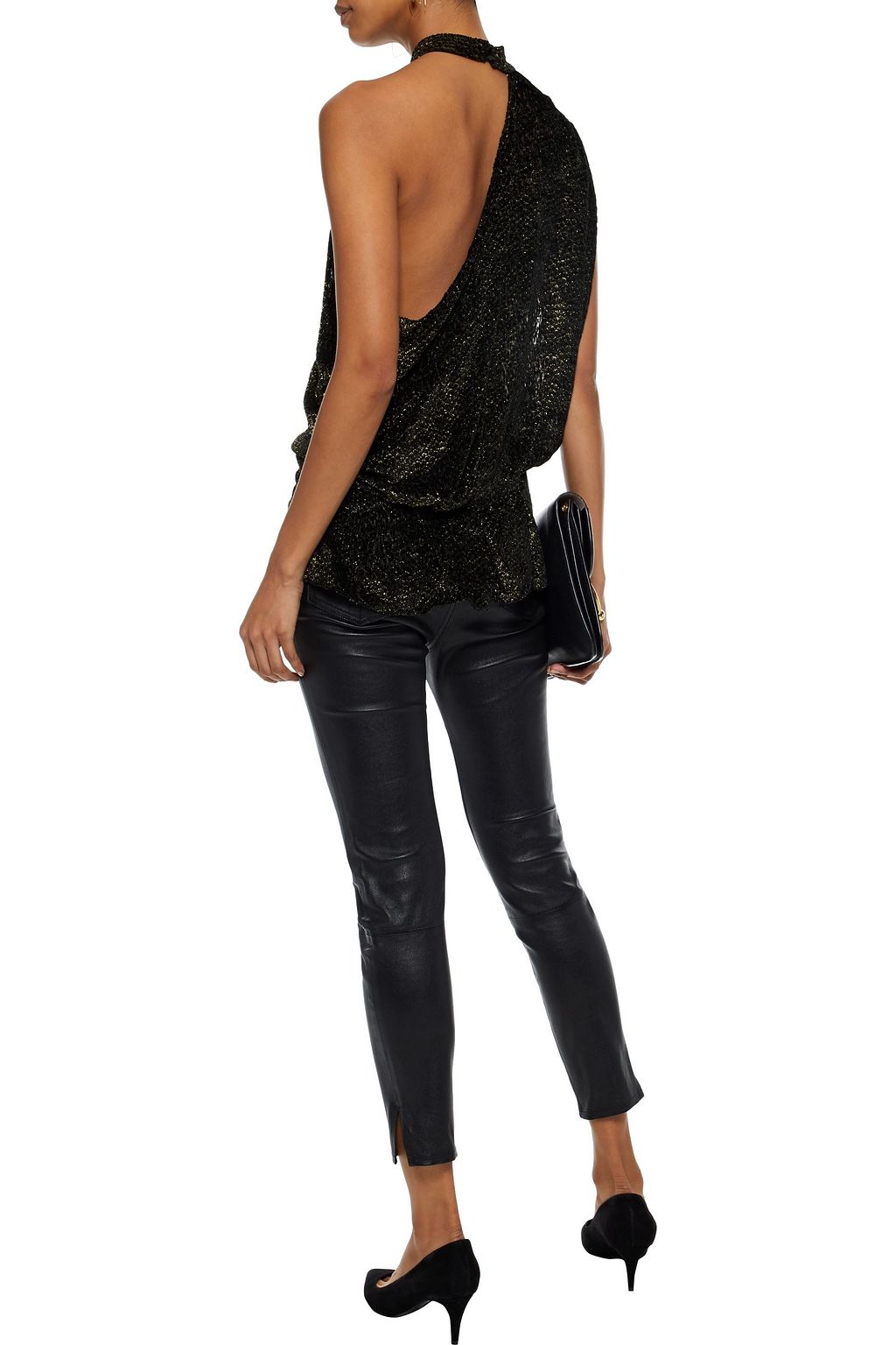 IRO Clasbu draped metallic devoré-velvet top