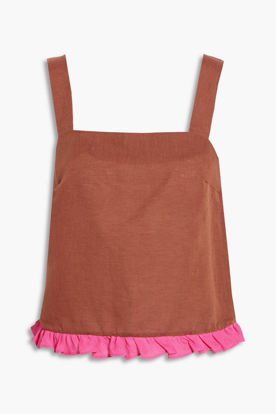 Alexa ruffled linen and organic cotton-blend pajama top