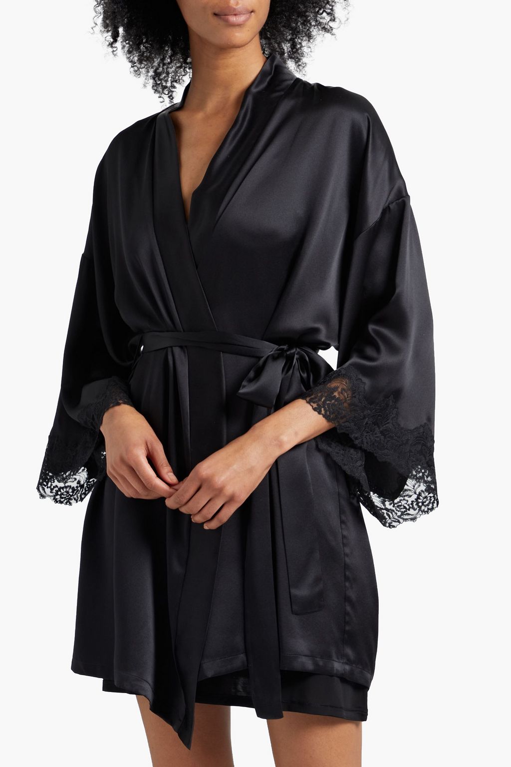 MONIQUE LHUILLIER X HANKY PANKY Lace-trimmed silk-satin robe