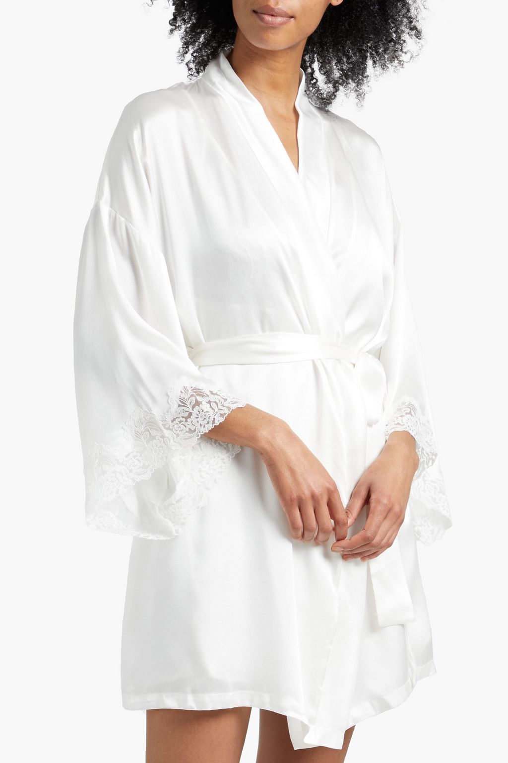 MONIQUE LHUILLIER X HANKY PANKY Lace-trimmed silk-satin robe