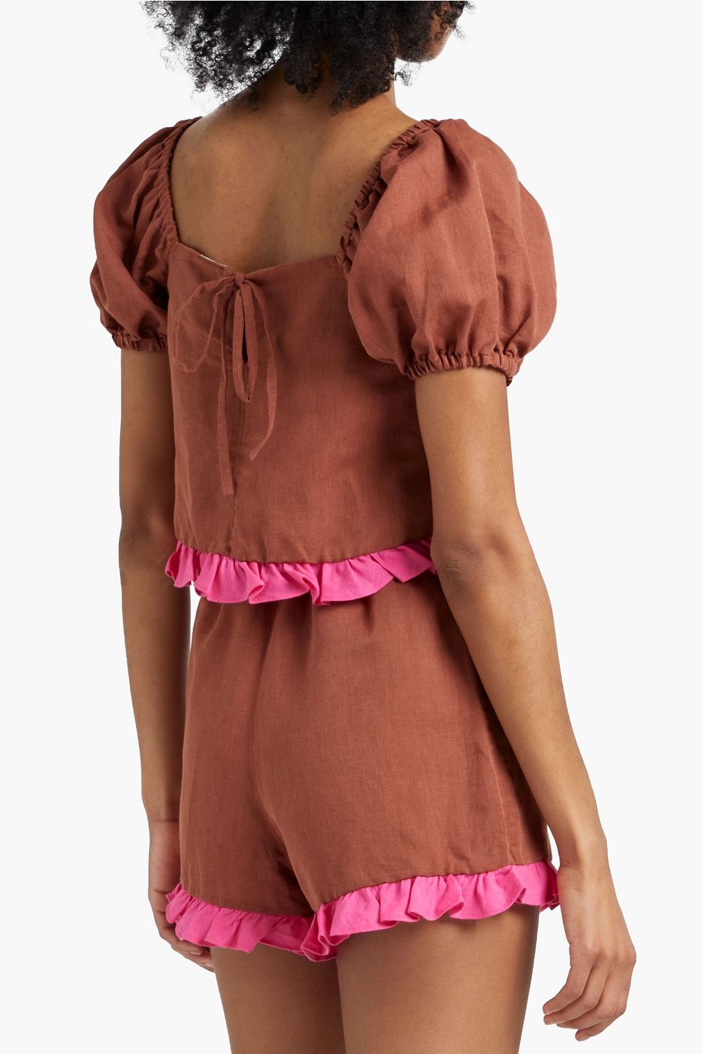 DORA LARSEN Alexa ruffled linen and organic cotton-blend pajama shorts