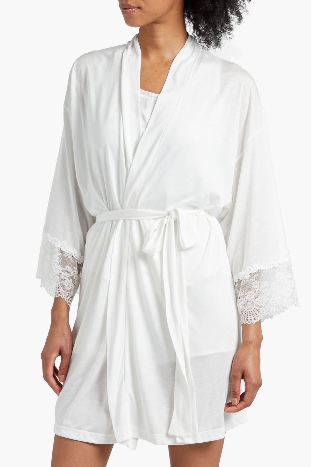 MONIQUE LHUILLIER X HANKY PANKY Lace-trimmed Micro Modal-jersey robe