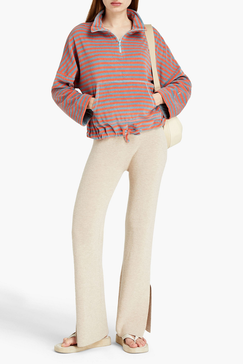 The Upside Tiena Striped French Cotton-blend Terry Sweatshirt In Pink