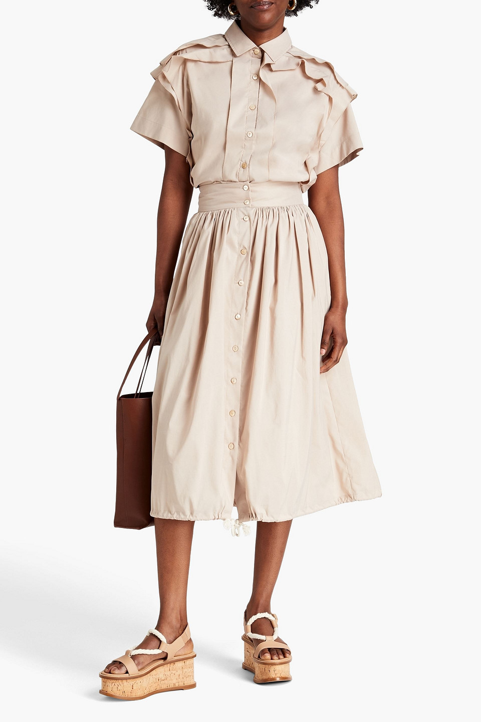 Palmer Harding First Moment Gathered Cotton-blend Midi Skirt