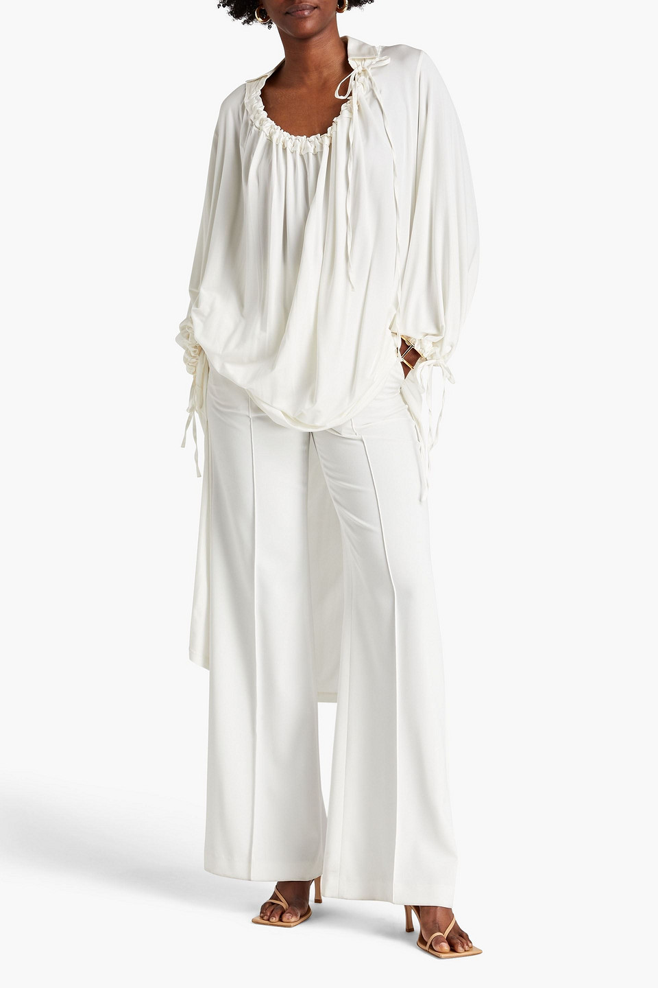 Palmer Harding First Moment Poplin-paneled Gathered Jersey Blouse