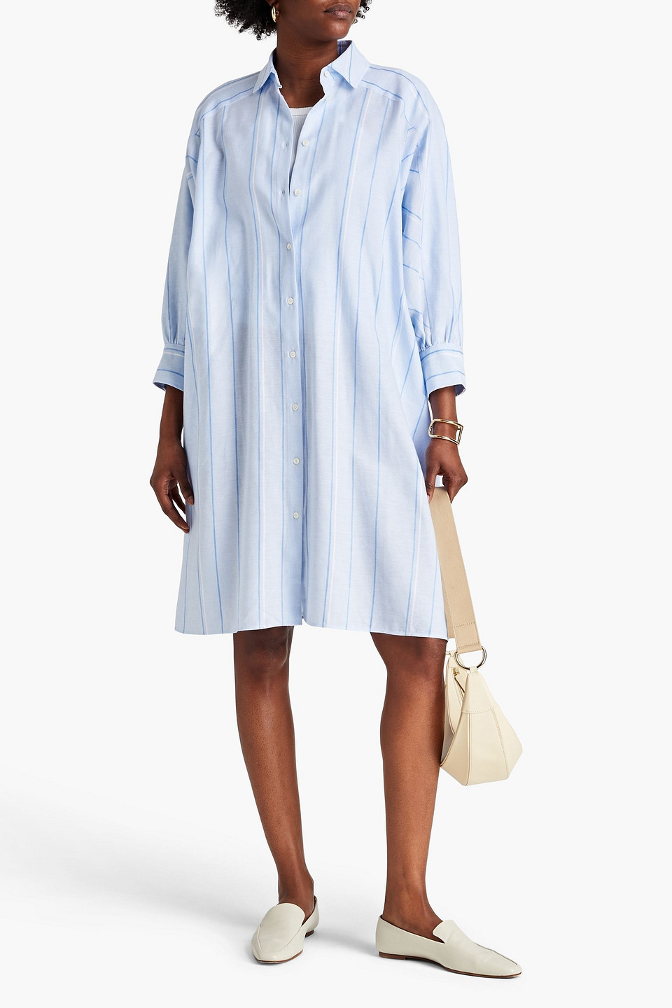 Palmer Harding Poet Striped Cotton And Linen-blend Shirt Dress In Blue