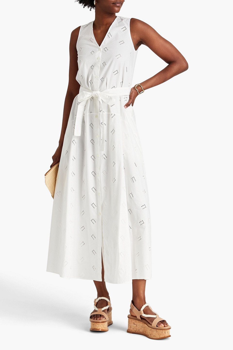 Palmer Harding Sedona Broderie Anglaise-trimmed Cotton-blend Poplin Midi Dress In White