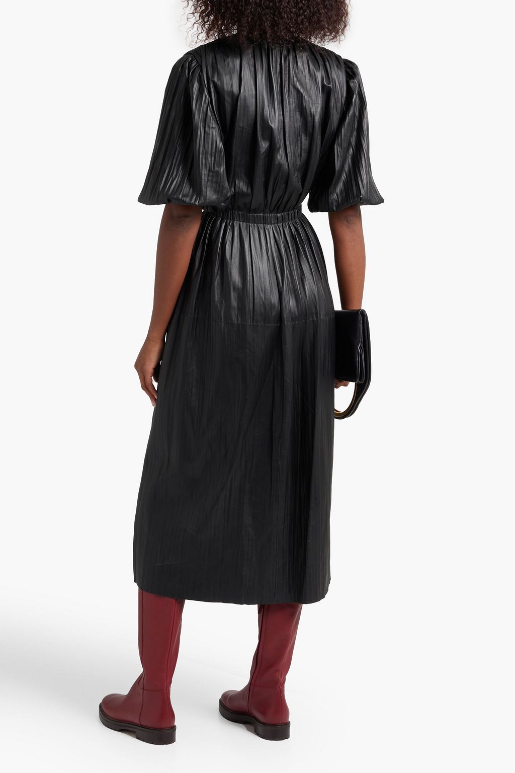 ALTUZARRA Pleated leather midi dress