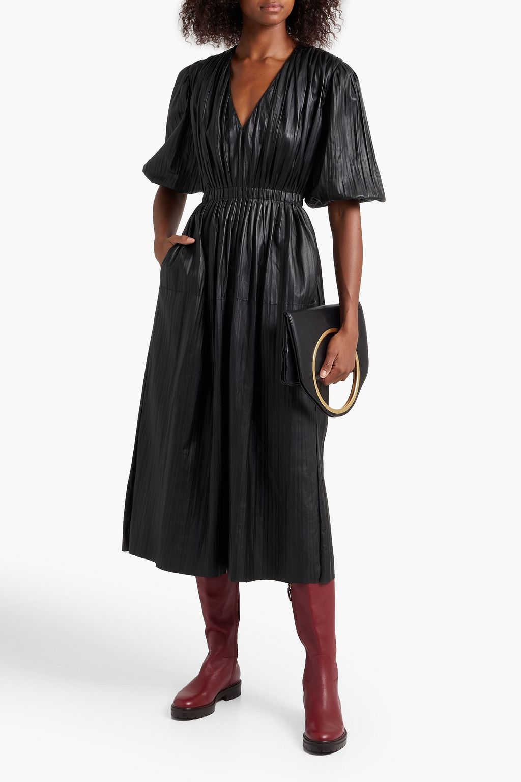 ALTUZARRA Pleated leather midi dress