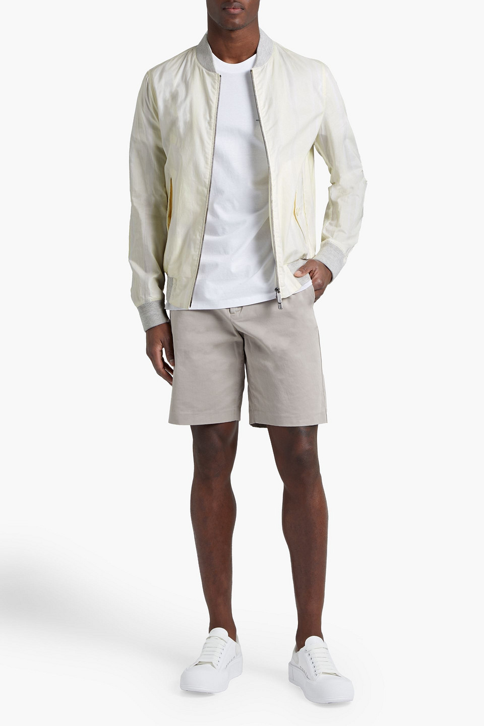 Ermenegildo Zegna Man Striped Cotton-poplin Bomber Jacket In Cream