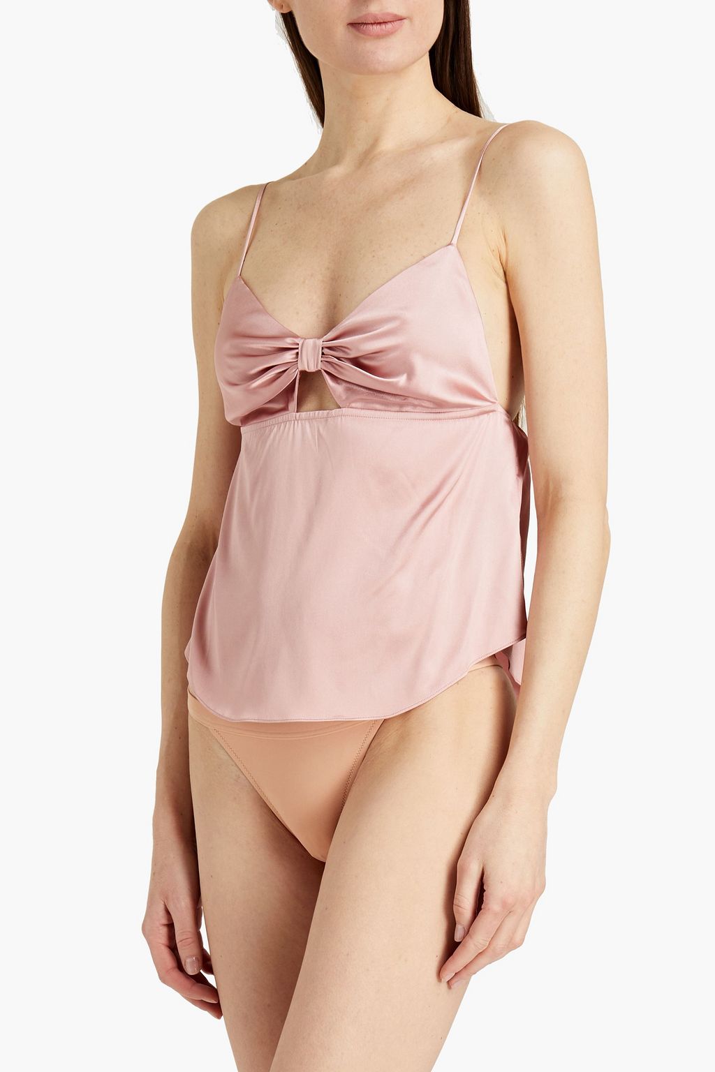 FLEUR DU MAL Bow-embellished stretch-silk satin camisole