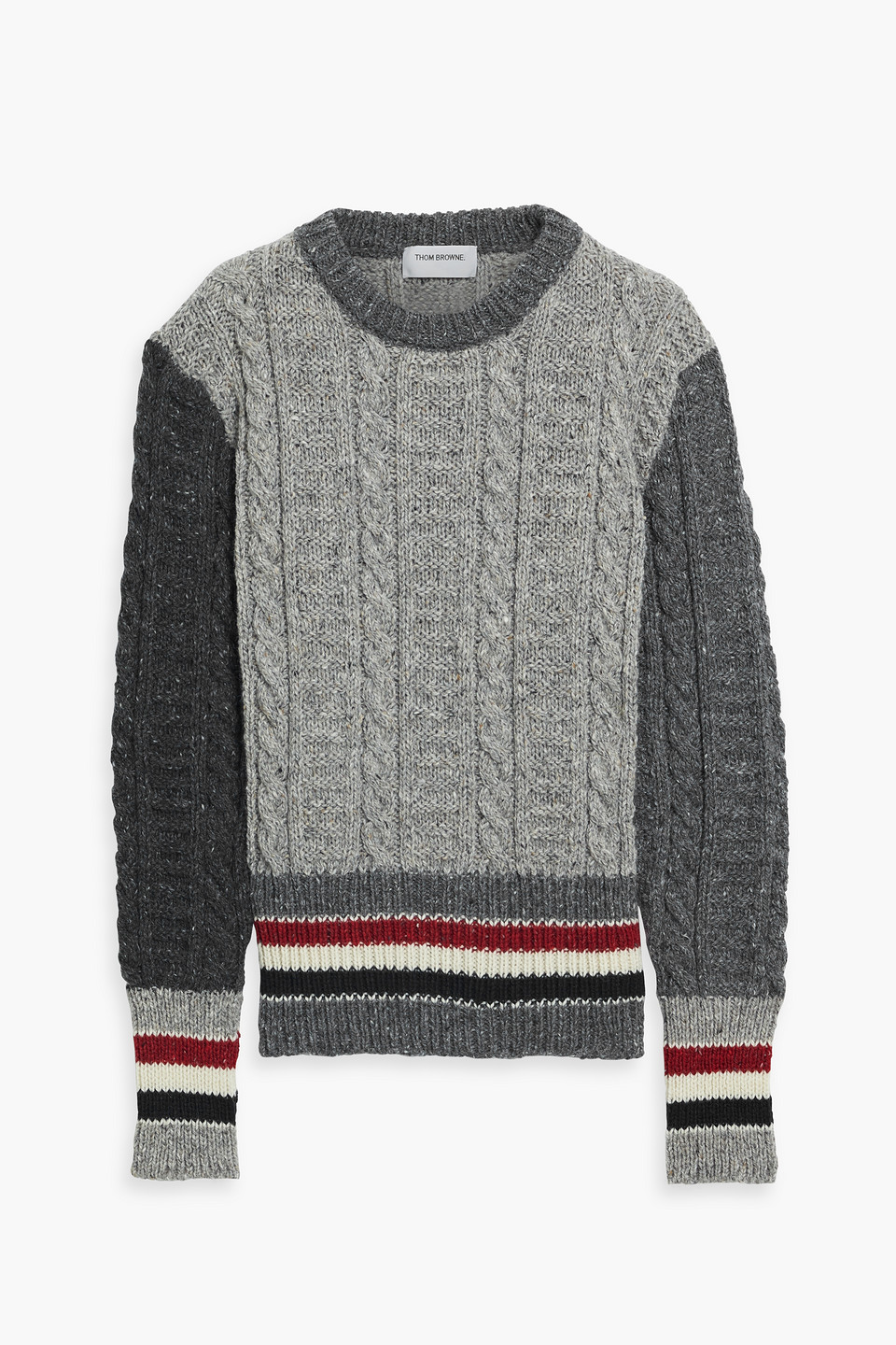 Thom Browne Color-block cable-knit wool and mohair-blend sweater