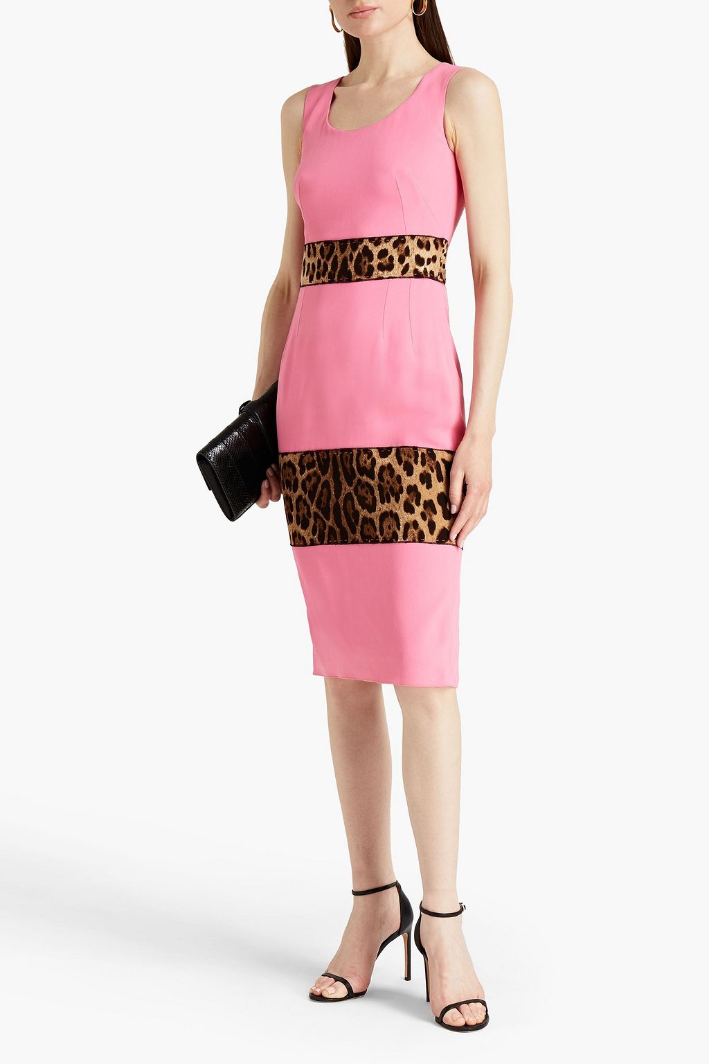 DOLCE&GABBANA Leopard-print paneled crepe midi dress