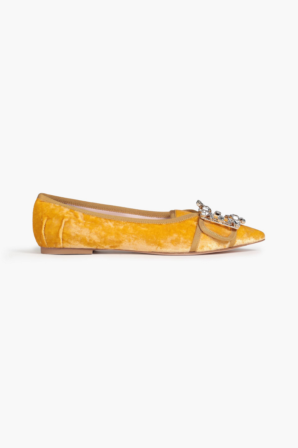 RV Broche embellished velvet point-toe flats