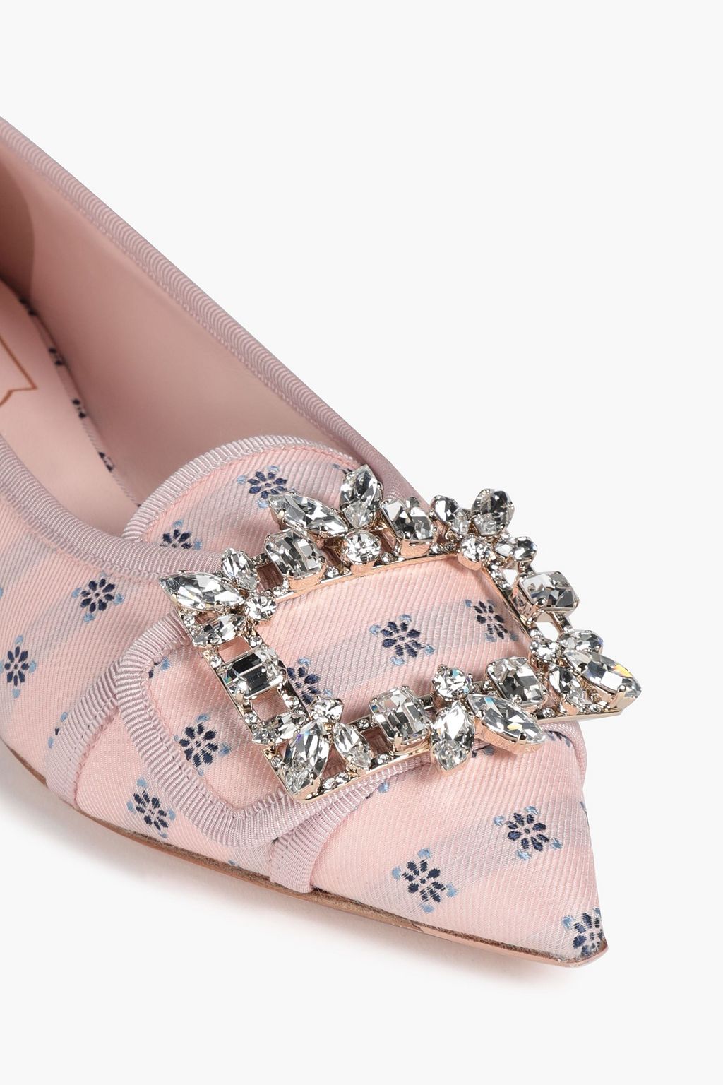 ROGER VIVIER Embellished striped twill point-toe flats