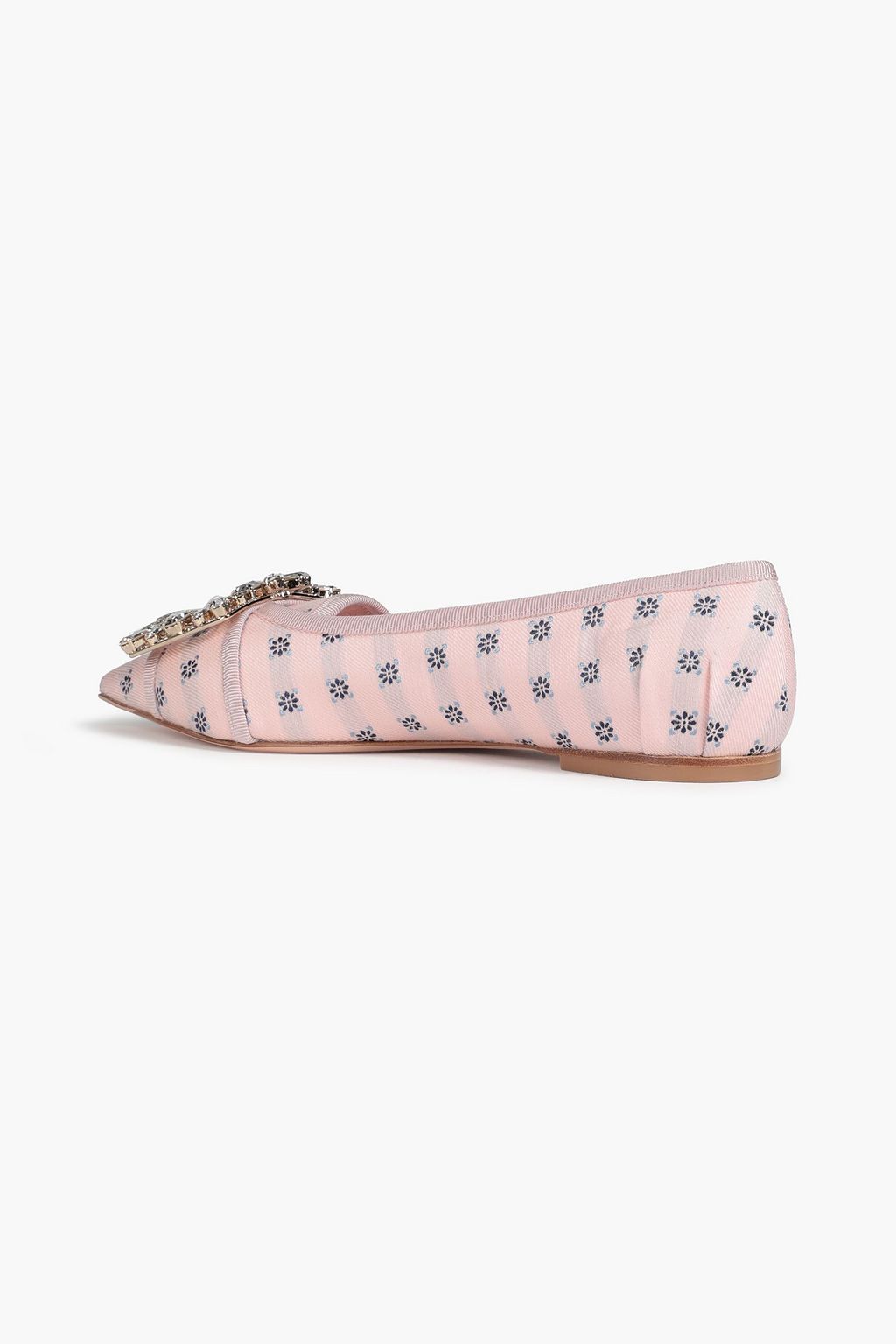 ROGER VIVIER Embellished striped twill point-toe flats