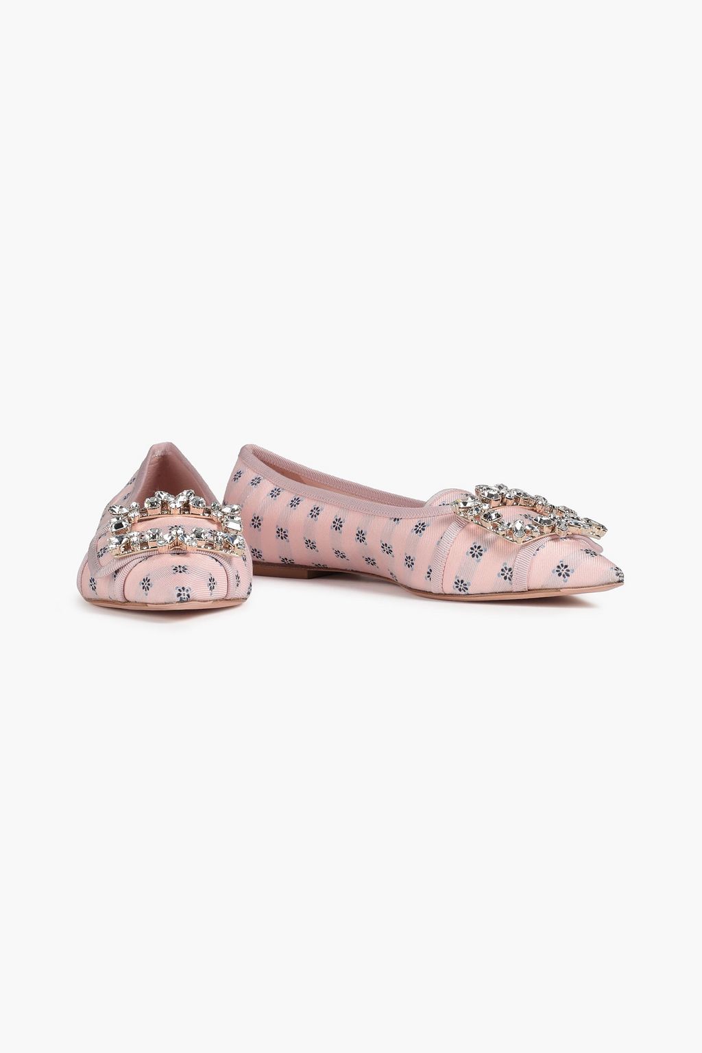 ROGER VIVIER Embellished striped twill point-toe flats