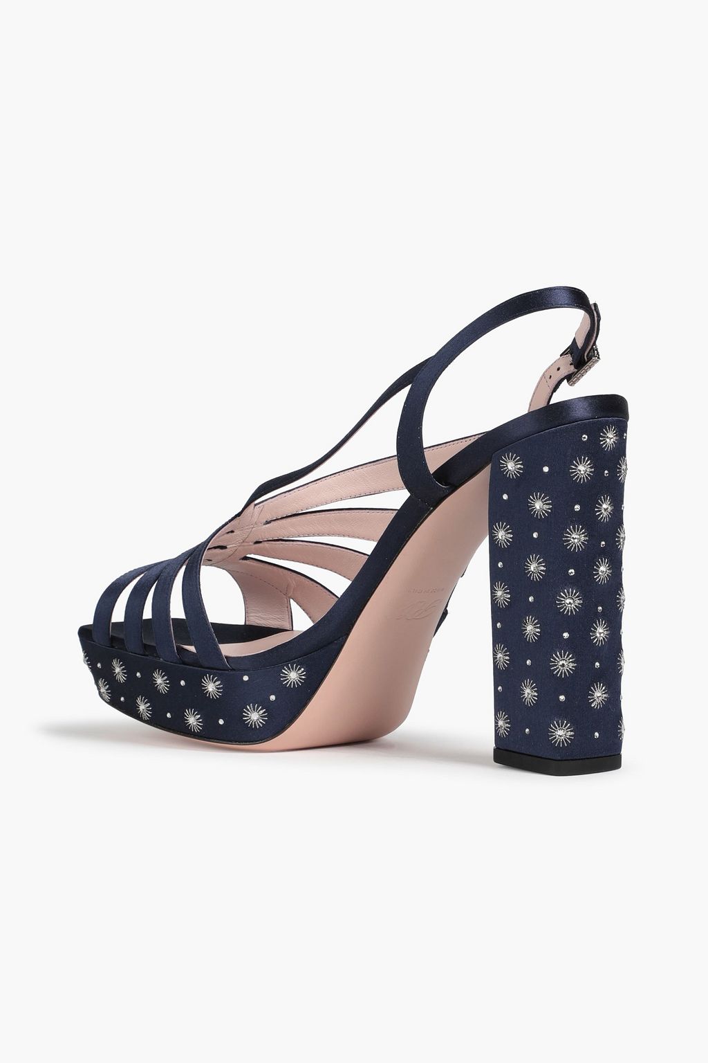 ROGER VIVIER صندل بحزام كاحل ونعل سميك من الساتان المزخرف