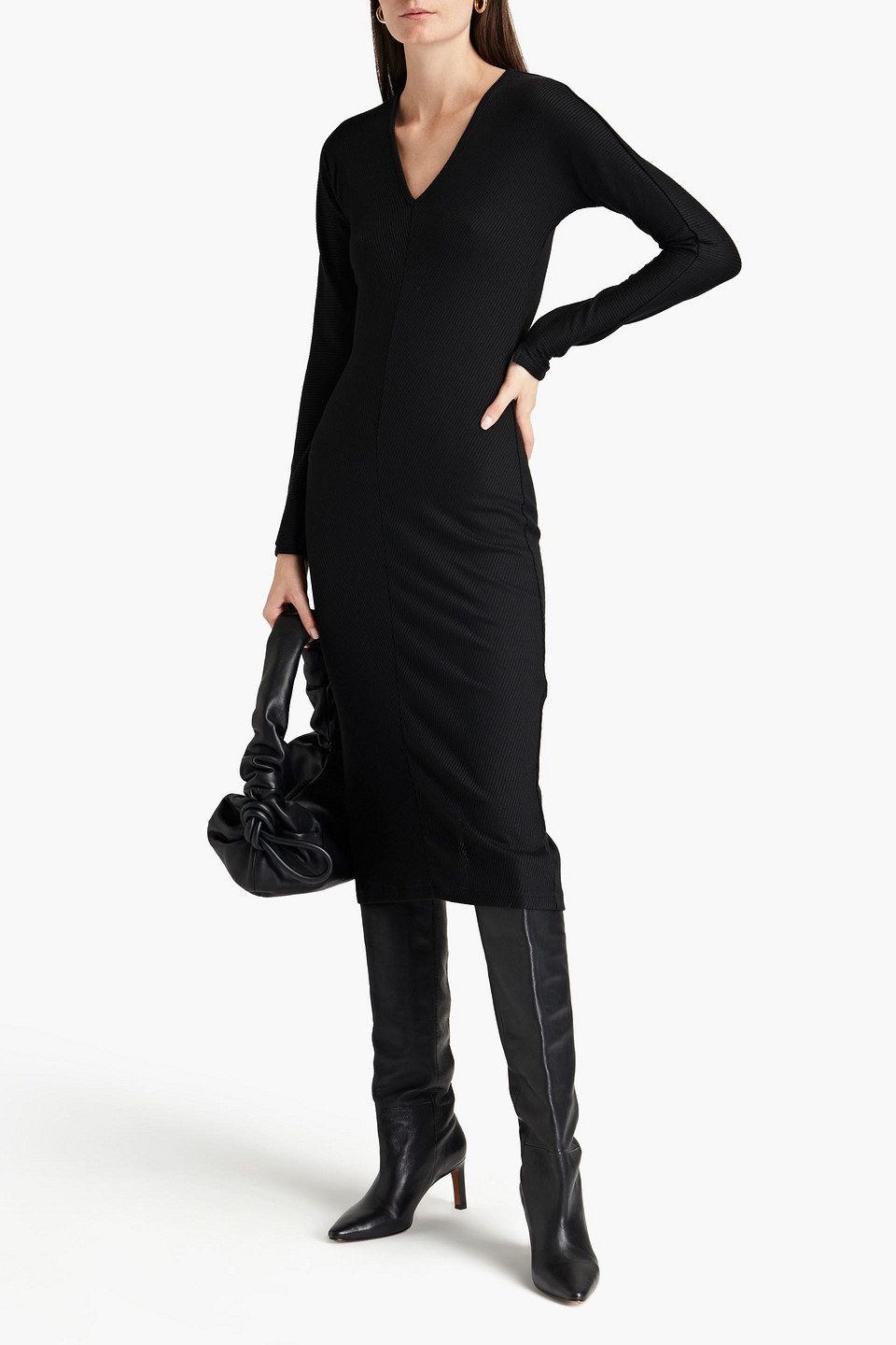 Rag & Bone Ribbed-knit Midi Dress In Black