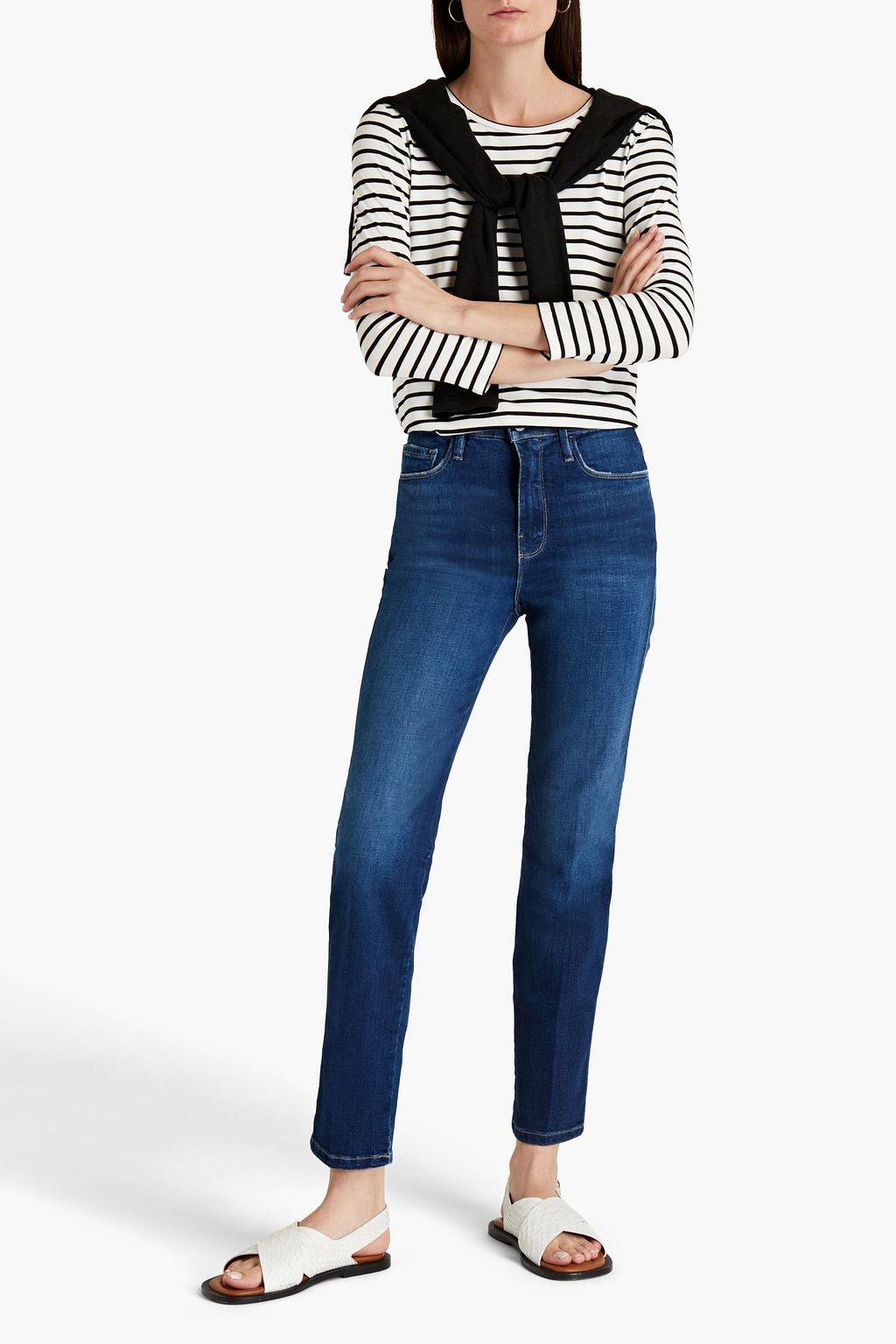 FRAME Le Sylvie distressed high-rise skinny jeans