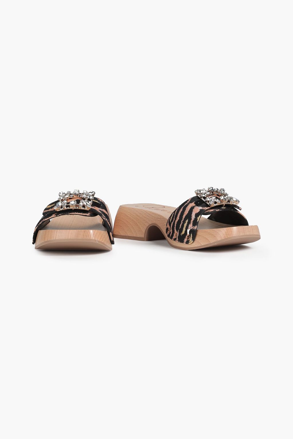 ROGER VIVIER Viv' Clogs embellished leopard-print canvas mules