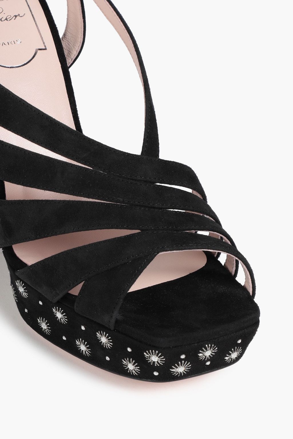 ROGER VIVIER صندل مزخرف بنعل سميك بحزام كاحل من الجلد السويدي