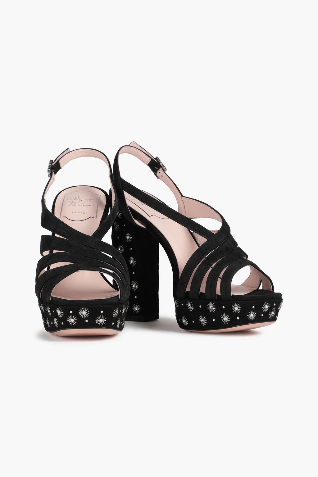 ROGER VIVIER صندل مزخرف بنعل سميك بحزام كاحل من الجلد السويدي