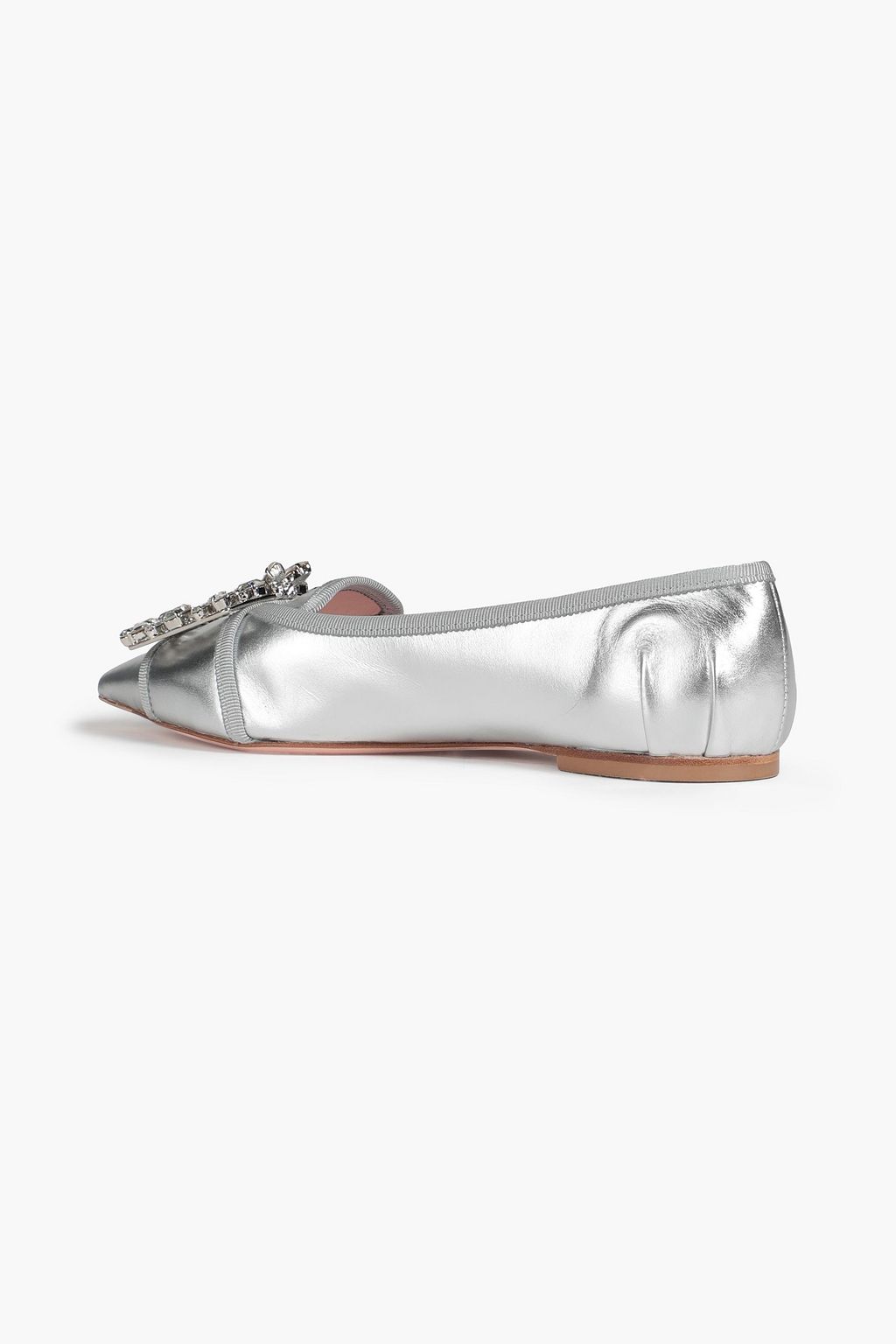 ROGER VIVIER Trianon embellished metallic leather point-toe flats