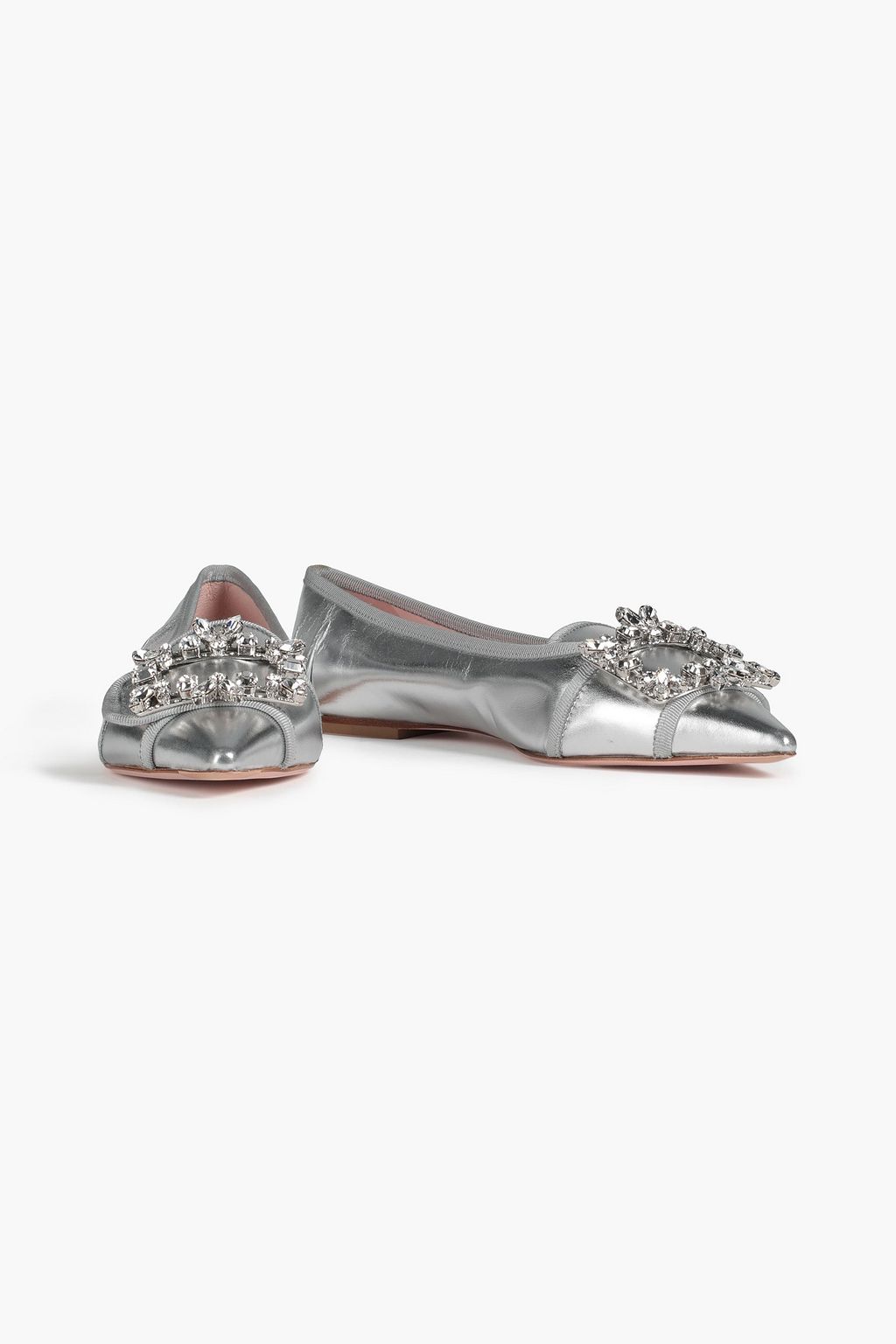 ROGER VIVIER Trianon embellished metallic leather point-toe flats
