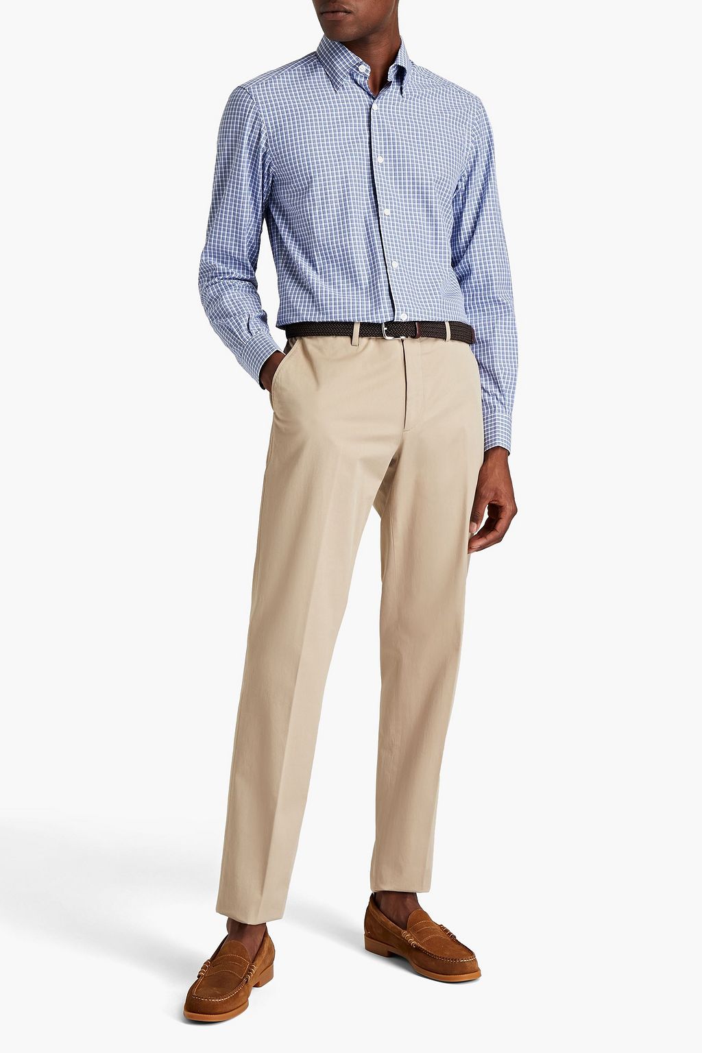 ZEGNA Checked cotton-poplin shirt
