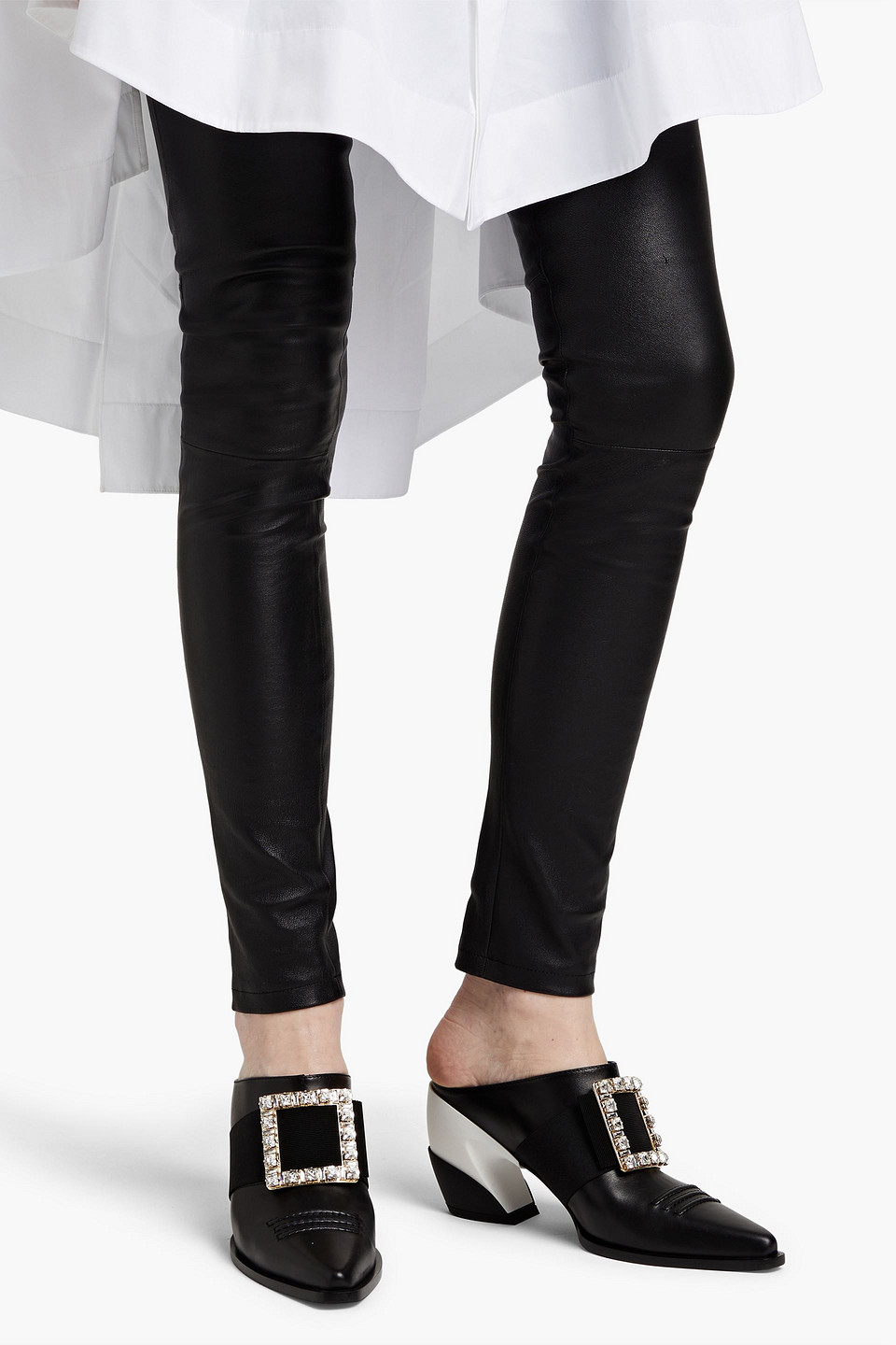 ROGER VIVIER VIV TEX EMBELLISHED LEATHER MULES