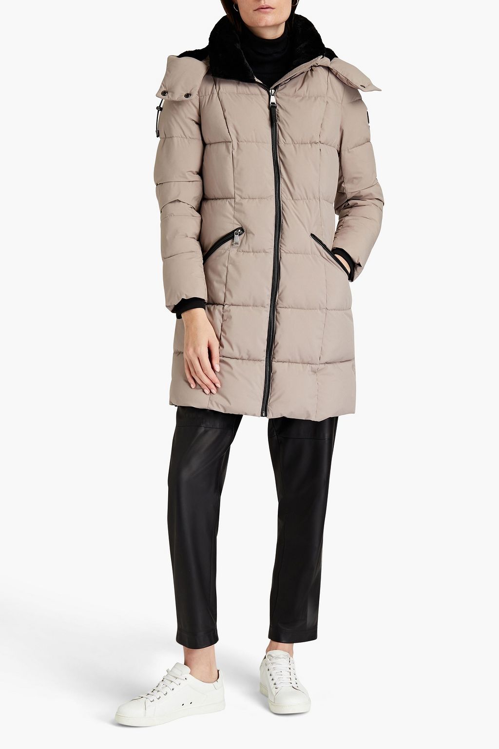DKNY Logo-appliquéd quilted shell hooded coat