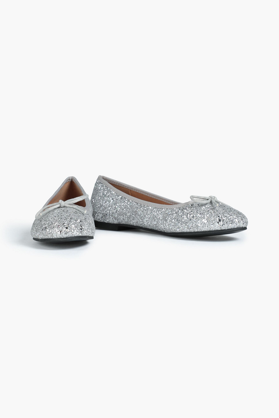 French Sole Amelie Glittered Leather Ballet Flats In Silver