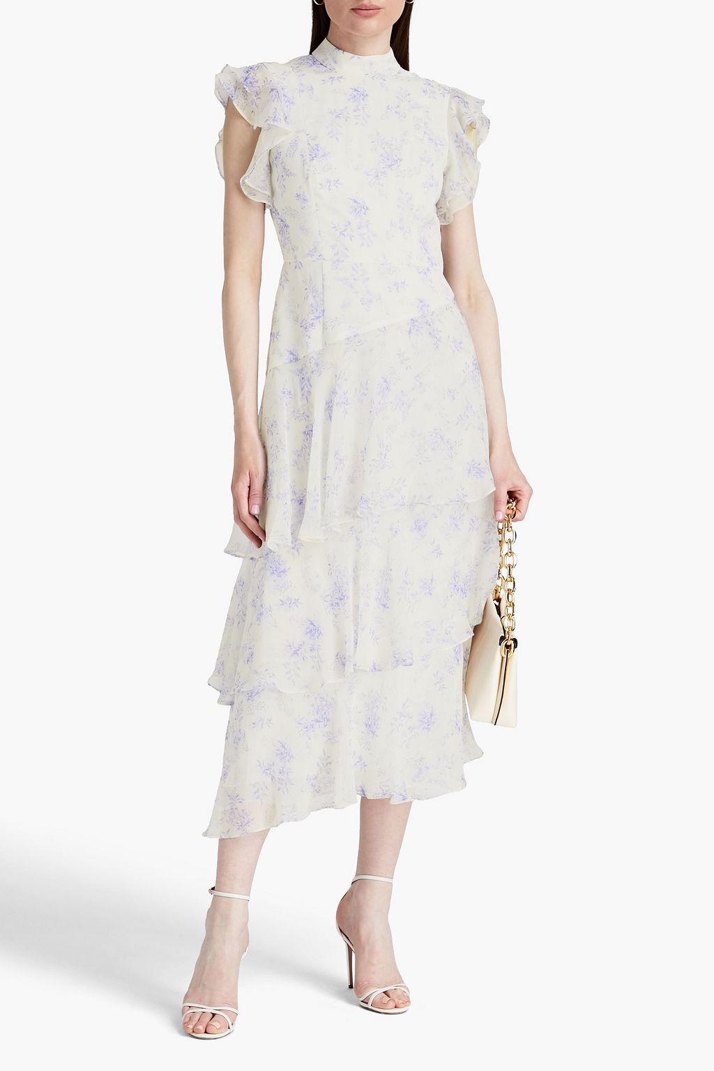 MIKAEL AGHAL Ruffled floral-print crepe de chine midi dress