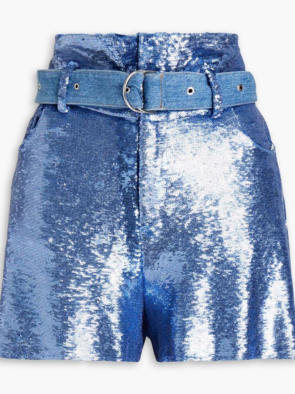 namour belted sequined woven shorts