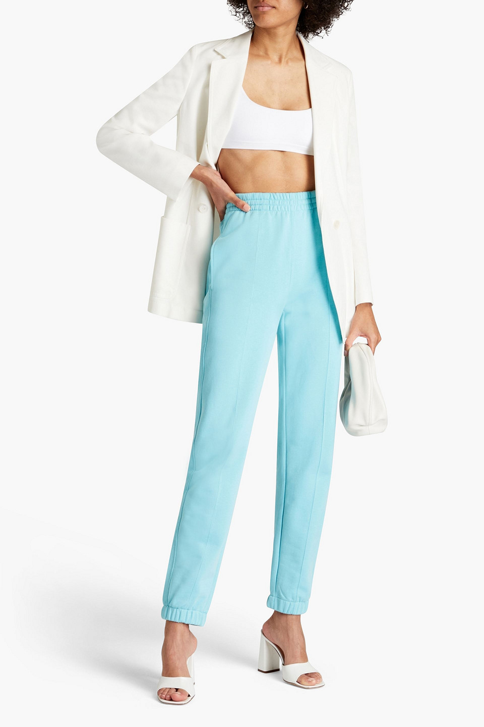 Helmut Lang Printed French Cotton-terry Track Pants In Turquoise