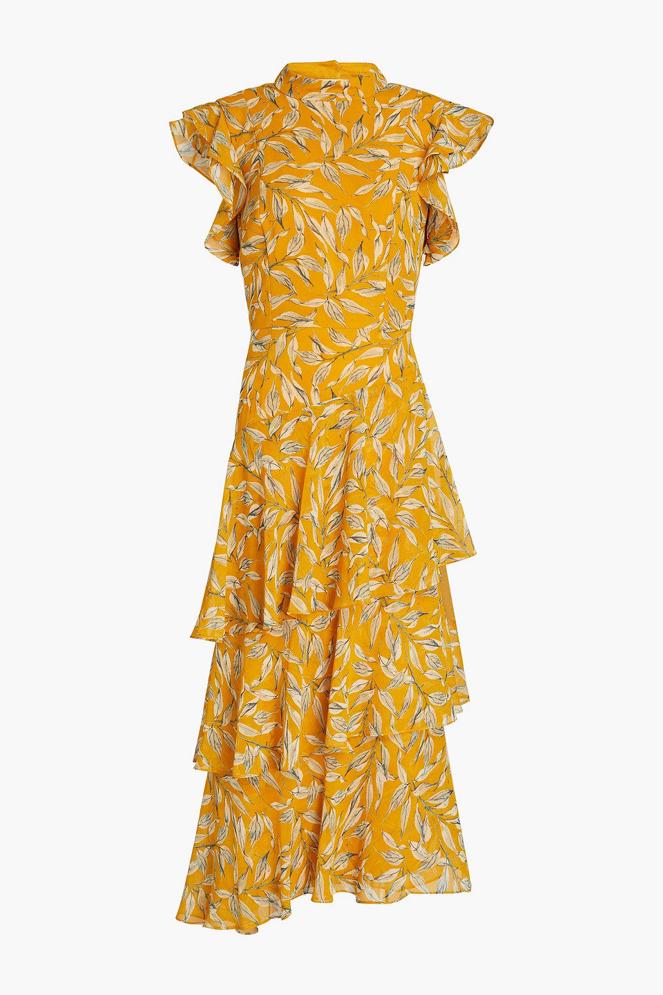 Ruffled floral-print crepe midi dress