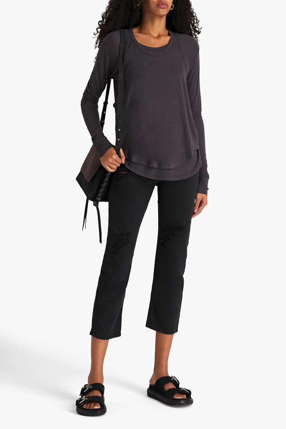 Iro Cropped Distressed Mid-rise Straight-leg Jeans In Black