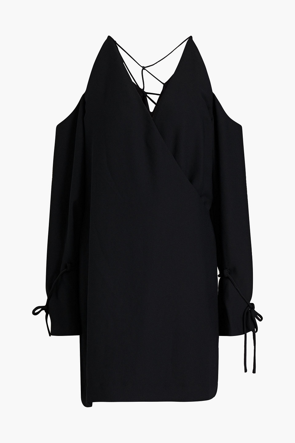 Lebeca cold-shoulder wrap-effect crepe mini dress